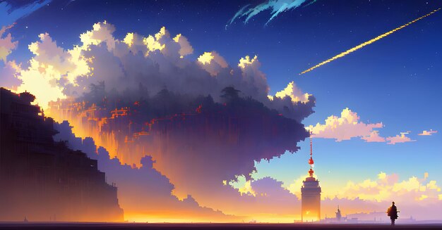 Fantasía Anime Paisaje Pintura digital Arte de pared AI generativa