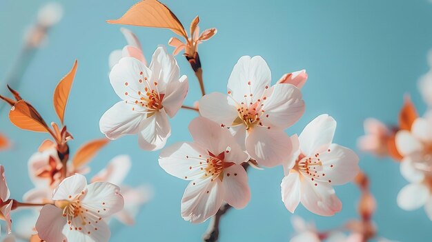 Fantasía asiática de primavera Flores de cerezo blancas contra un telón de fondo rosado