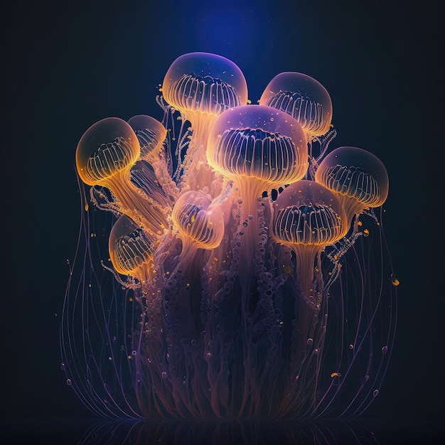 Fantasia Brilhante Água-viva Subaquática Criatura Abstrata Água-viva Generativa IA Ilustração