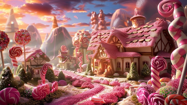 Foto la fantasía colorida tierra de dulces rosas sueña con tierra dulce
