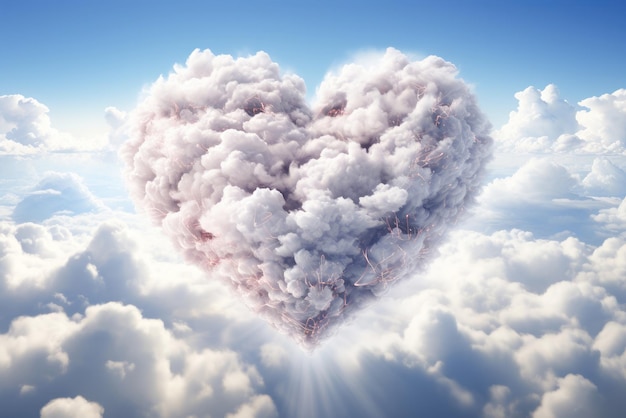 Fantasía corazón de nubes contra un fondo de cielo azul