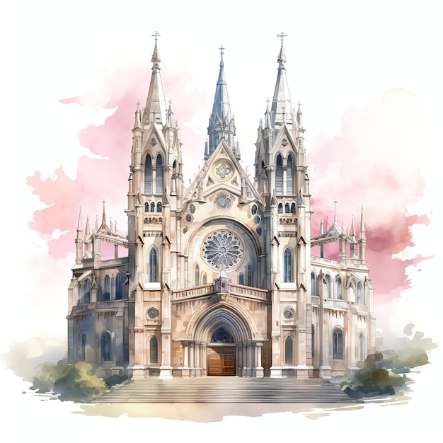 Fantasia de aquarela medieval da catedral