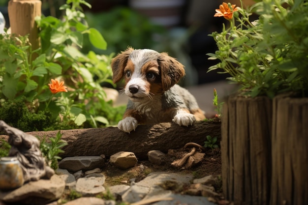 Fantasia de jardim de um cachorrinho brincalhão