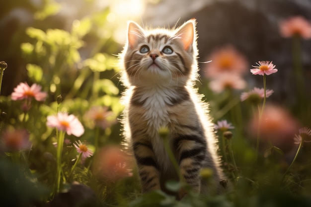 Fantasia de jardim de um gatinho brincalhão