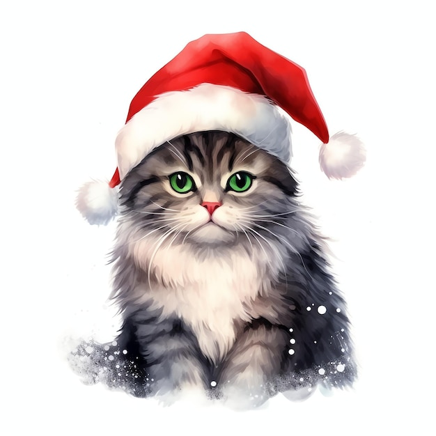 Fantasia de Natal de Gato aquarela