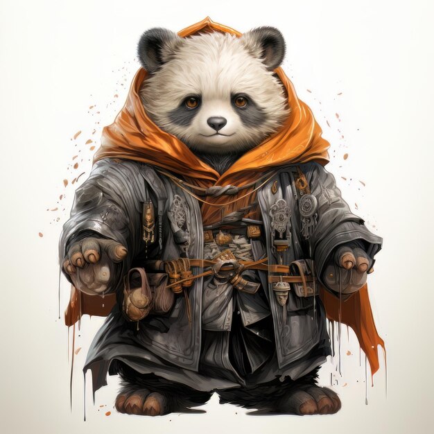 Fantasía de dibujos animados joven oso panda cazador medieval chef