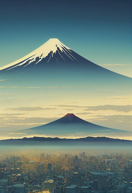 Fantasía del diseñador Hermoso cartel de ilustración Monte Fuji Shizuoka Japón