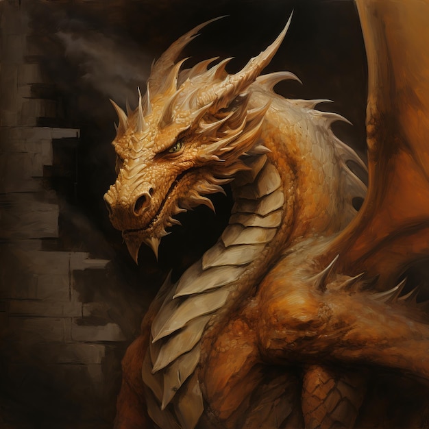 Fantasía de dragón bestia monstruo magia poderoso animal rostro retrato generado ilustración de arte