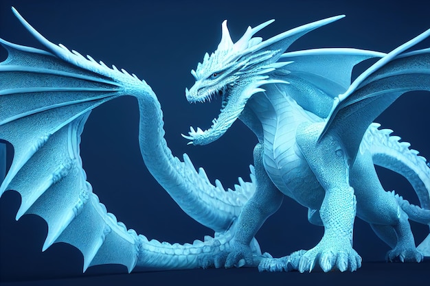 Fantasía. Dragon blanco. Ilustración 3D de arte digital. representación 3d Ilustración de trama.