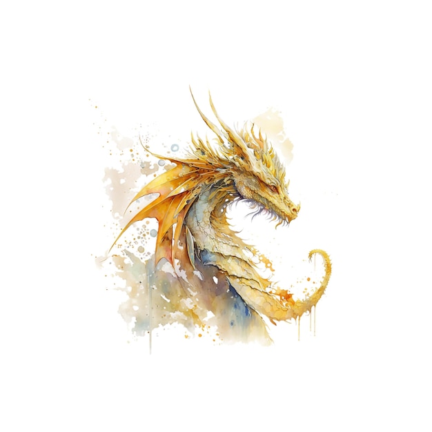 Fantasía dragón dorado acuarela 2