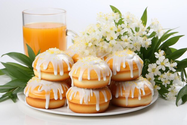 Foto fantasía floral flor comestible bomboloni sobre fondo blanco bombolone o fotografía de bomboloni