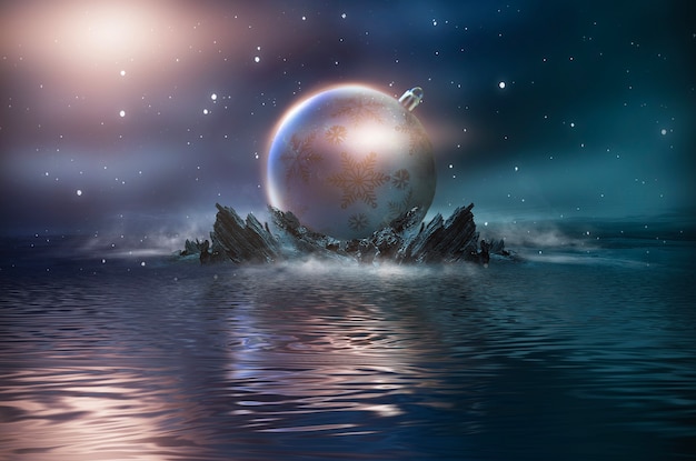 Fantasia futurista paisagem noturna abstrata com brilho de luz da lua da ilha