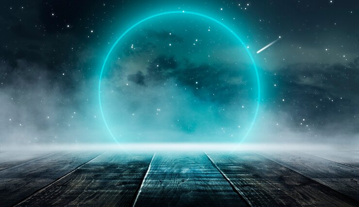 Foto fantasia futurista paisagem noturna com paisagem abstrata luz da lua brilhar escuro cena natural