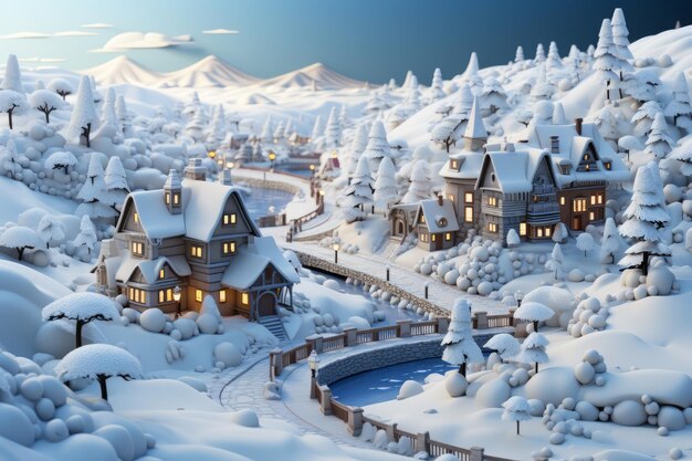 Fantasía de invierno Reino en miniatura cubierto de nieve 52