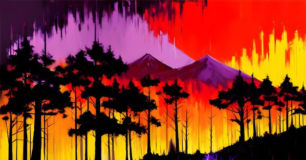 Fantasia majestosa, cenário de conto de fadas, floresta, selva, fundo de pintura digital, IA generativa