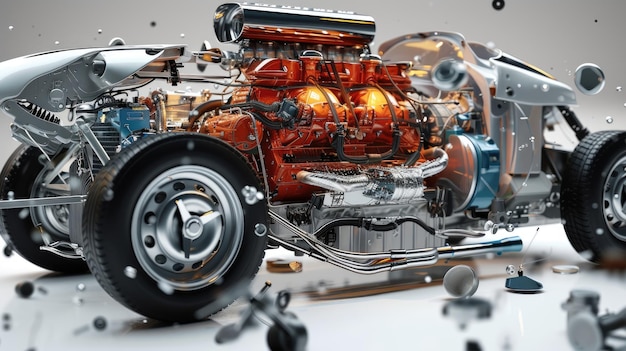 Foto fantasía meticuloso desmontaje de motores de automóviles un viaje visual integral componentes intrincados engranajes
