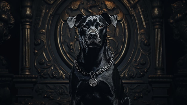 Foto fantasía perro negro sentado mago ai generado arte