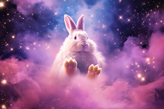 La fantasía del pie de conejo de polvo de estrellas mirando el cielo nocturno