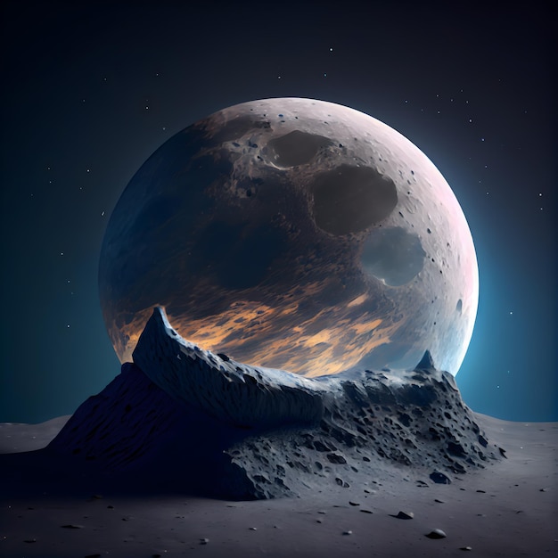 Fantasía planeta alienígena Montaña 3D ilustración Luna