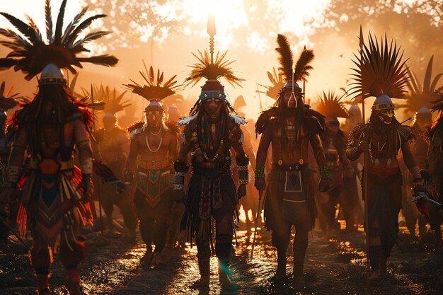 Foto fantasia tribal com guerreiros de diferentes culturas
