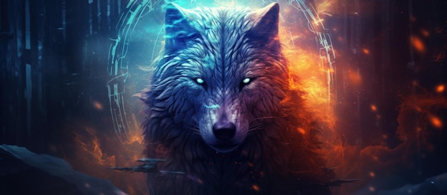 Fantasia um poderoso lobo animal selvagem em fundo dramático imagem gerada por IA