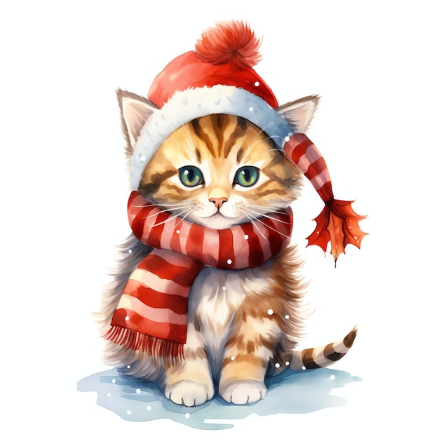 La fantasía de las vacaciones de Navidad del gato acuarela