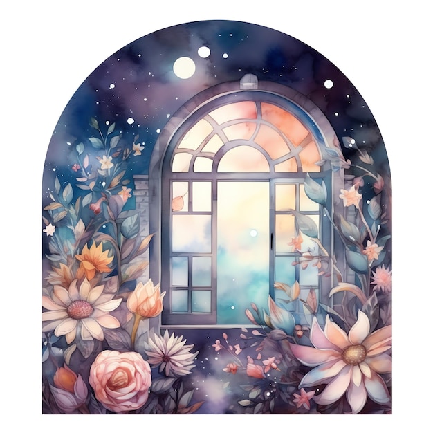 Fantasie-Aquarell-Fensterillustration