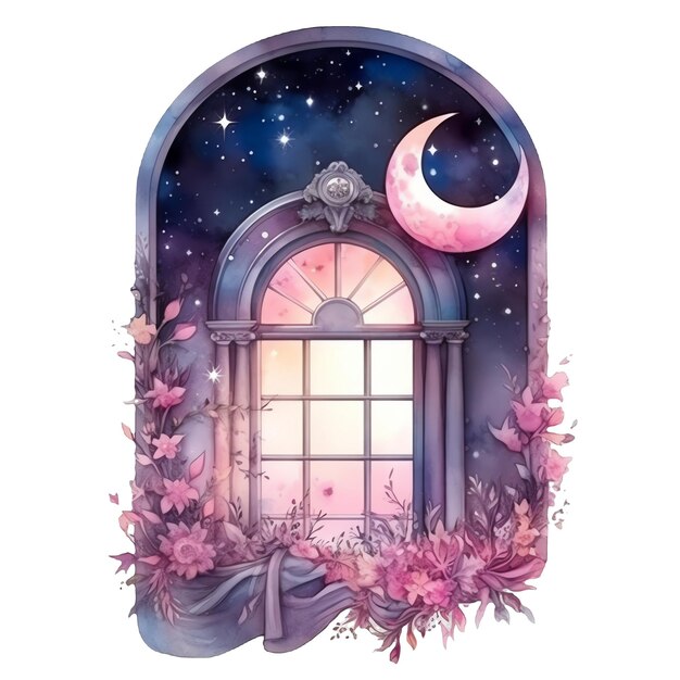 Fantasie-Aquarell-Fensterillustration