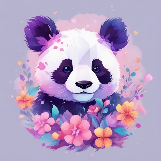 Fantasie-Blumen-Spritzer mit niedlichem Panda-T-Shirt-Design