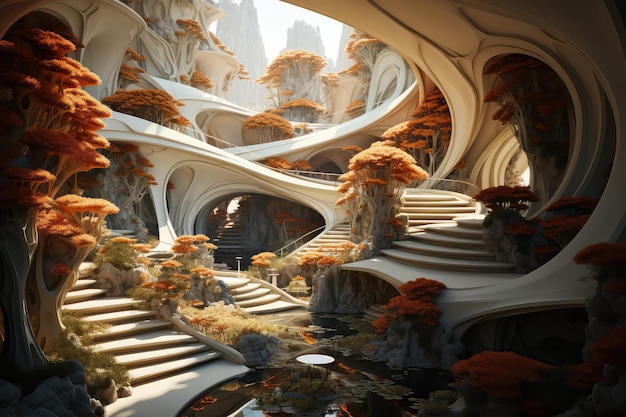 Foto fantasie futuristischer architektonischer und natürlicher raum