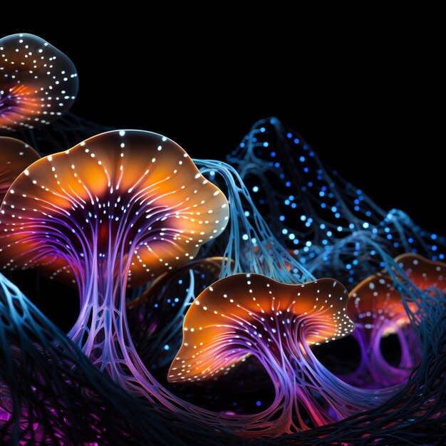Foto fantasie glühende quallen unterwasser kreaturen abstrakte quallen wunderschöne bild ai erzeugte kunst