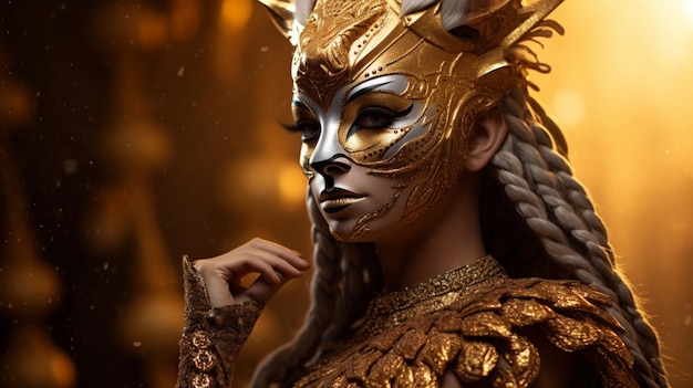 Fantasie-Göttin in einer goldenen Tiger-Cheetah-Maske