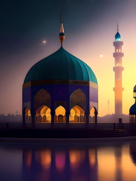 Fantasie-Illustration einer schönen detaillierten muslimischen Moschee in der Nacht