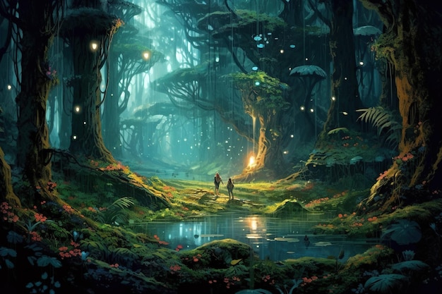Fantasie-Landschaft mit Fantasie-Wald