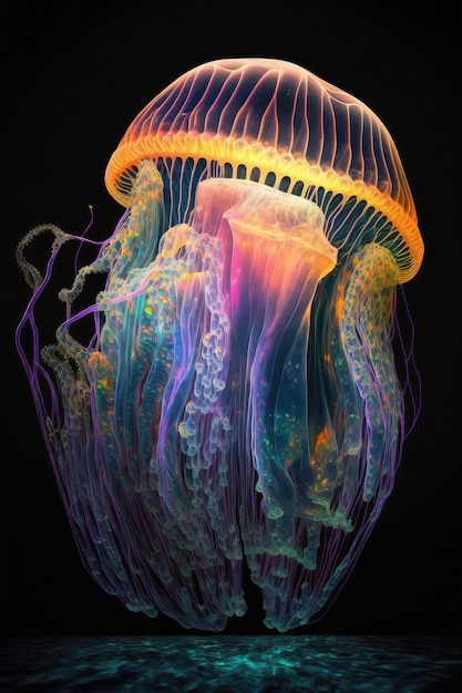 Fantasie leuchtende Qualle Unterwasserkreatur abstrakte Quallen generative KI-Illustration