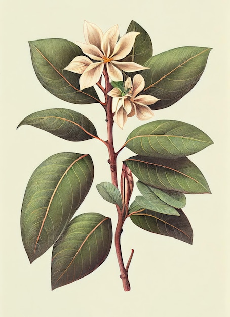 Fantasie nicht existierende Pflanze Haritakilike botanische Illustration Abstrakte generative KI-Illustration