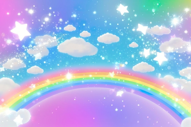 Fantasie-Regenbogen Himmel Feen Himmel Regenbogen Farben magische Landschaft und Traum Himmel generieren Ai