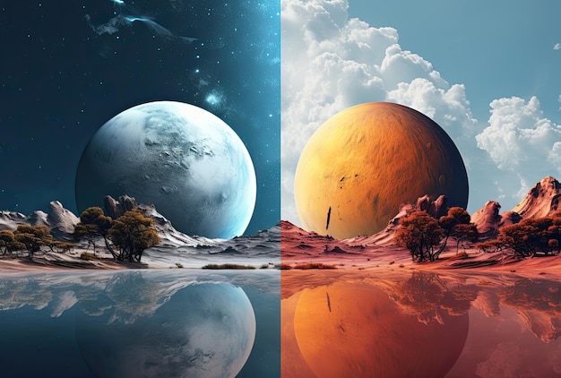 Fantasie-Weltraum-Hintergrund mit Planeten und Sternen 3D-Illustration