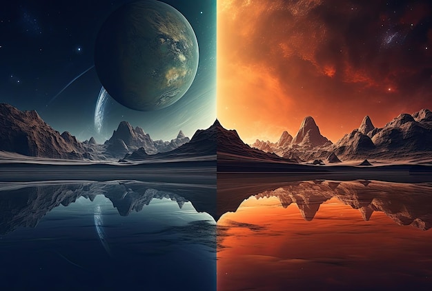 Foto fantasie-weltraum-hintergrund mit planeten und sternen 3d-illustration