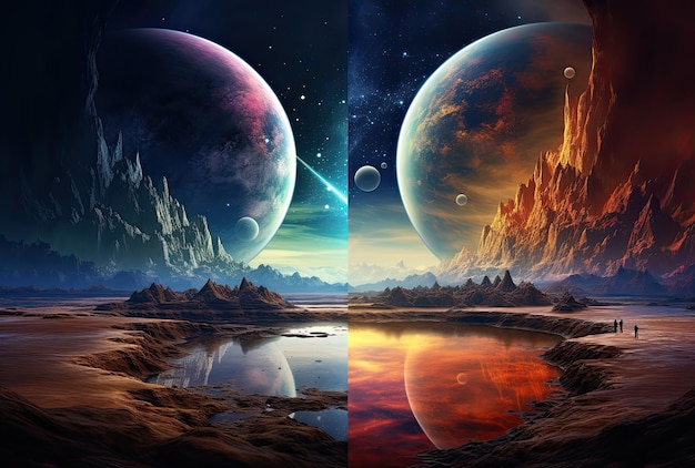 Fantasie-Weltraum-Hintergrund mit Planeten und Sternen 3D-Illustration