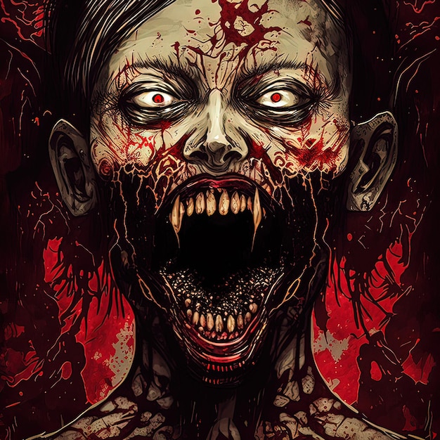 Fantasiekonzeptporträt einer Illustrationsmalerei im digitalen Kunststil eines zahnigen Zombies