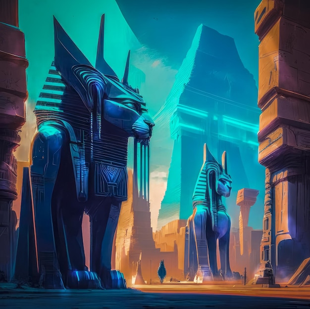 Fantasievolle antike Zivilisation Ägyptens in Neonfarben