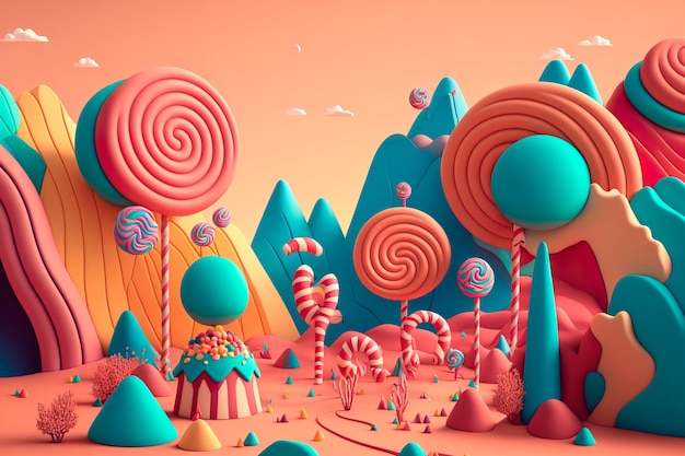 Fantasievolle bunte Süßigkeitenlandschaft Generative KI