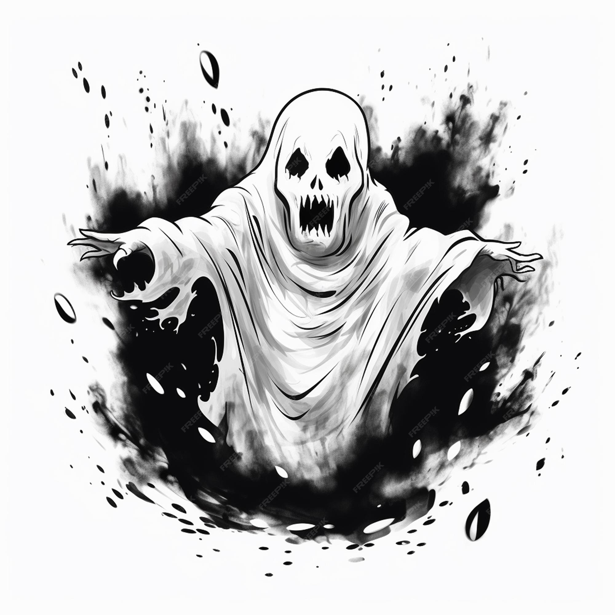 Um desenho animado de um fantasma com uma cara assustadora.