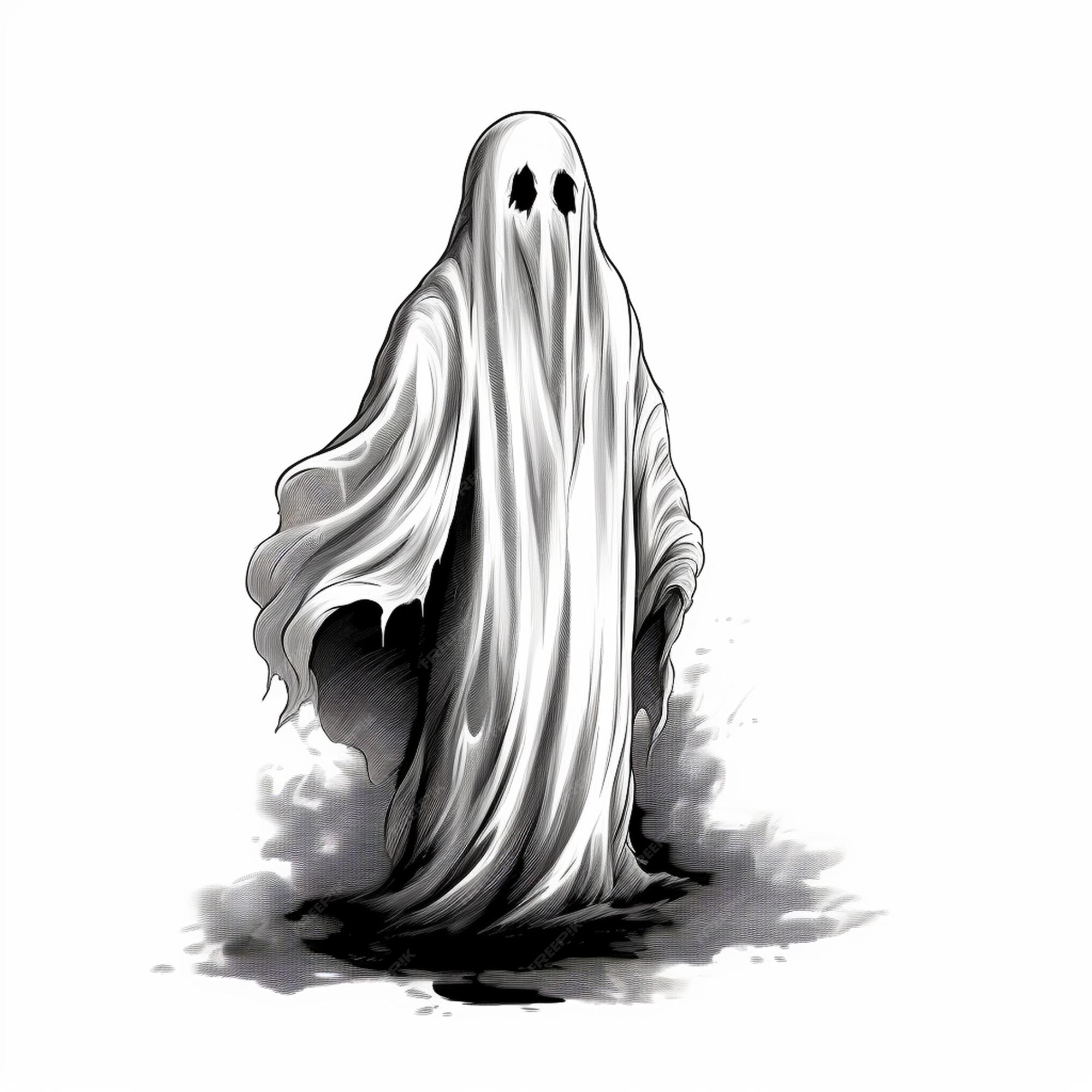 Fantasma assustador de desenho animado desenhado à mão