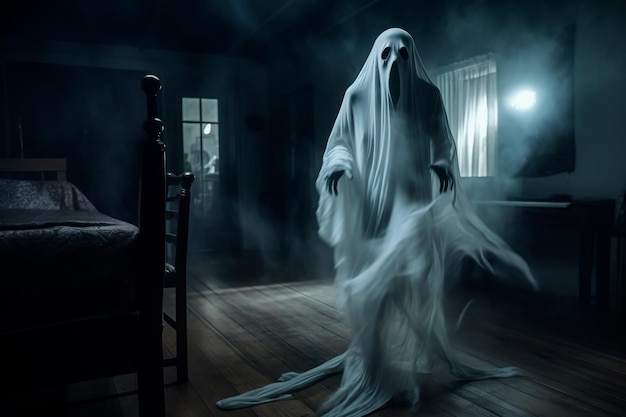 Un fantasma aterrador en una casa antigua Una terrible criatura mítica Concepto de historias de miedo