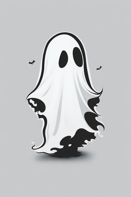un fantasma blanco con una cara negra y un fantasma blanco sobre el fondo gris.
