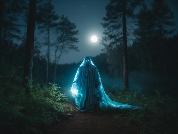 fantasma en el bosque con luna