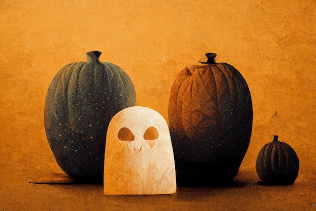 Fantasma de calabaza Fondo abstracto de vacaciones de Halloween por pintura digital