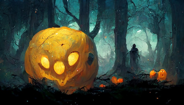 Fantasma de calabaza en la ilustración 3D del bosque